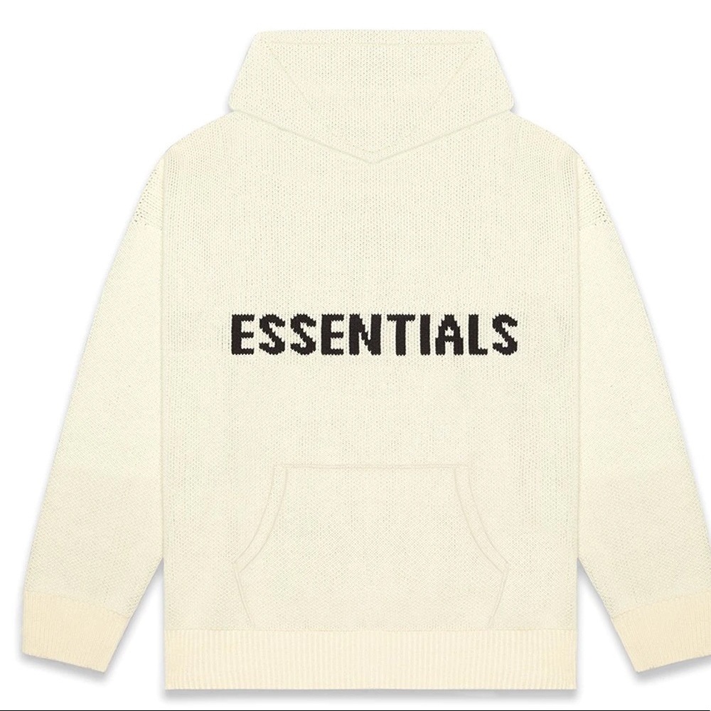 Essentials Fear of God Knit Hoodie in Cream FW20